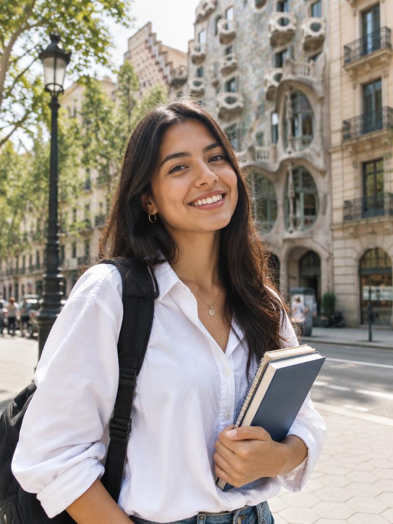 Estudiante en Barcelona, en blanco y negro